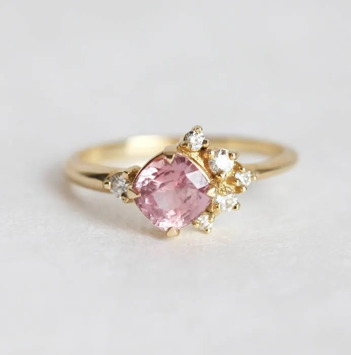 Elodie Peach Pink Sapphire Diamond Cluster Ring Capucinne Rings