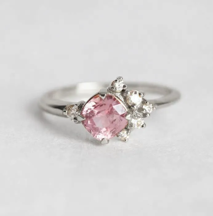Elodie Peach Pink Sapphire Diamond Cluster Ring Capucinne Rings
