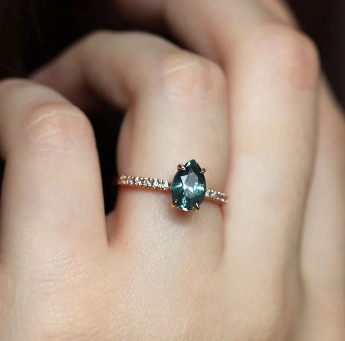 Gabriella Teal Sapphire Diamond Ring Capucinne Rings