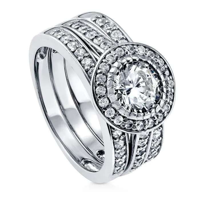Halo CZ Ring Set in Sterling Silver BERRICLE Rings