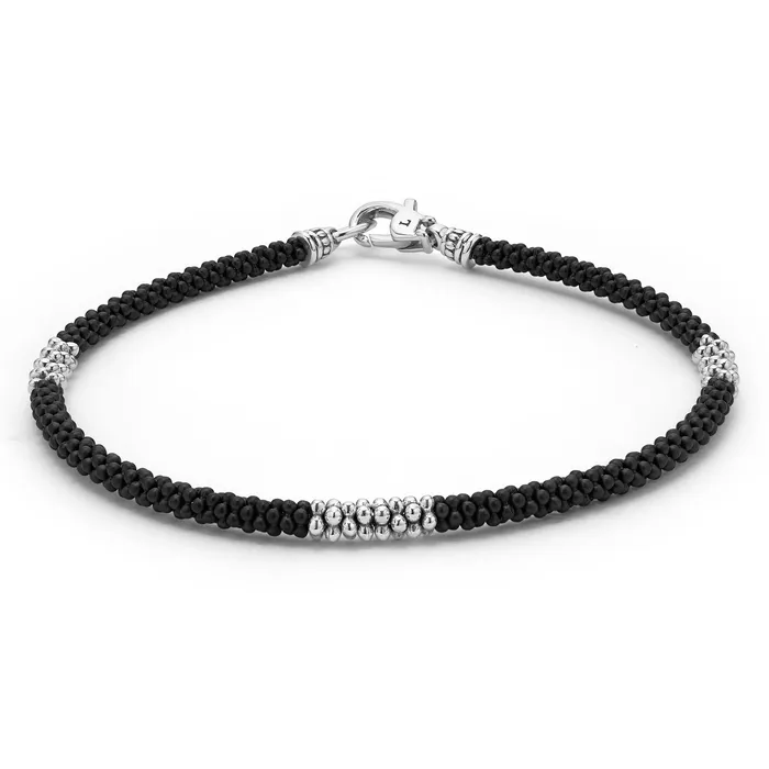 LAGOS Bracelets Black Caviar Three Silver Station Matte Ceramic Bracelet 3mm LAGOS Bracelets Black Caviar Three Silver Station Matte Ceramic Bracelet 3mm