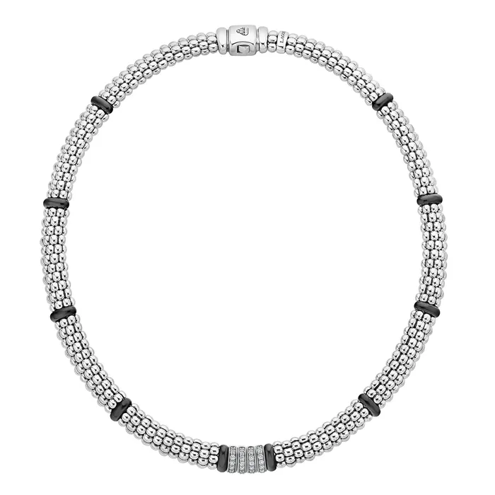 Lagos Necklaces Black Caviar Four Station Diamond Caviar Necklace Lagos Necklaces Black Caviar Four Station Diamond Caviar Necklace