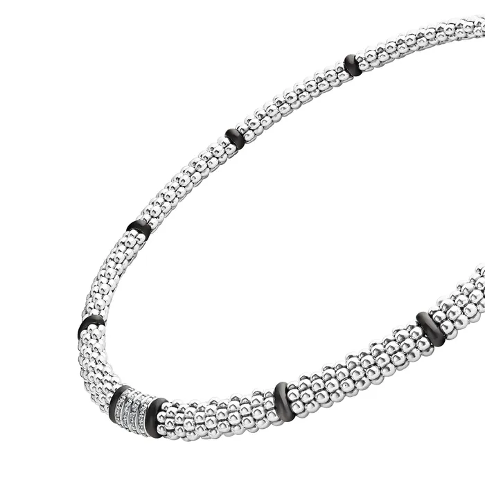 Lagos Necklaces Black Caviar Four Station Diamond Caviar Necklace Lagos Necklaces Black Caviar Four Station Diamond Caviar Necklace