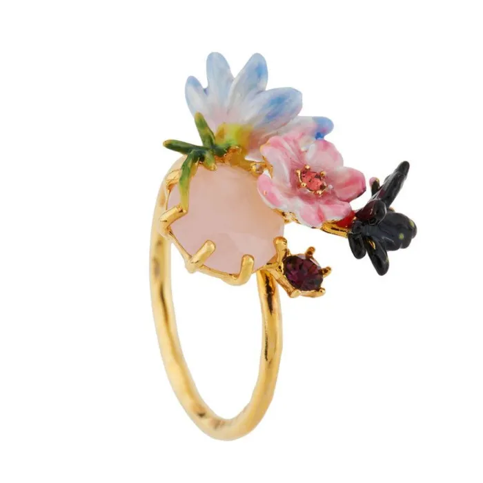 Les Nereides Rings Les Nereides Adjustable Ring With Small Flowers Butterfly And Faceted Crystal Les Nereides Rings Les Nereides Adjustable Ring With Small Flowers Butterfly And Faceted Crystal