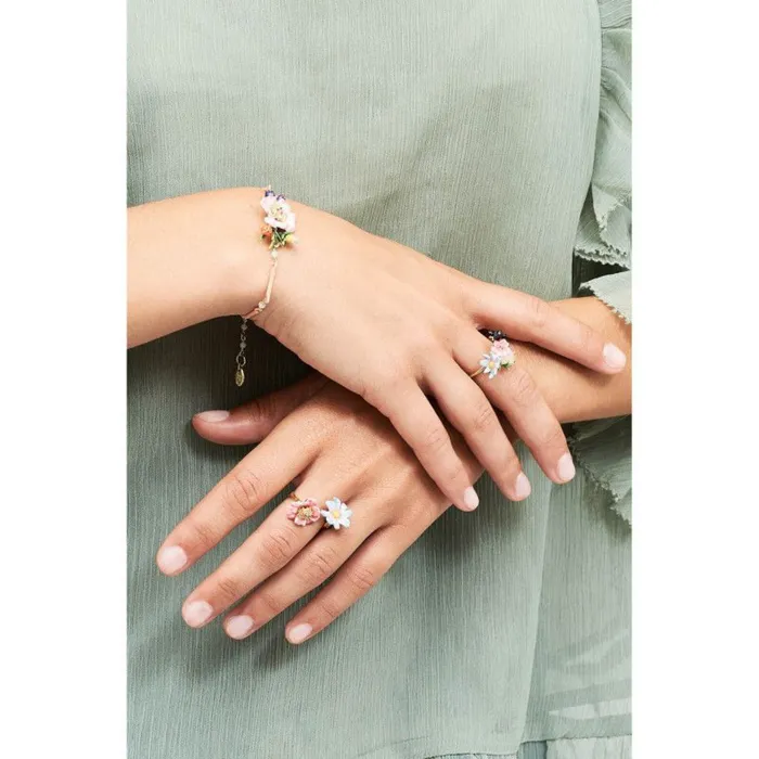 Les Nereides Rings Les Nereides Adjustable Ring With Small Flowers Butterfly And Faceted Crystal Les Nereides Rings Les Nereides Adjustable Ring With Small Flowers Butterfly And Faceted Crystal