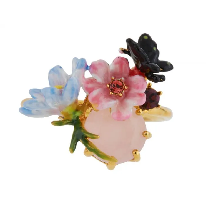 Les Nereides Rings Les Nereides Adjustable Ring With Small Flowers Butterfly And Faceted Crystal Les Nereides Rings Les Nereides Adjustable Ring With Small Flowers Butterfly And Faceted Crystal