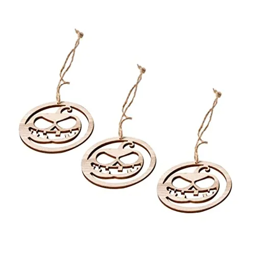 LOOM TREE 3xWood Round Halloween Hanging Decorations Pendant3 Jute Rope Pumpkin Dropshipped via Social Commerce Network Necklaces