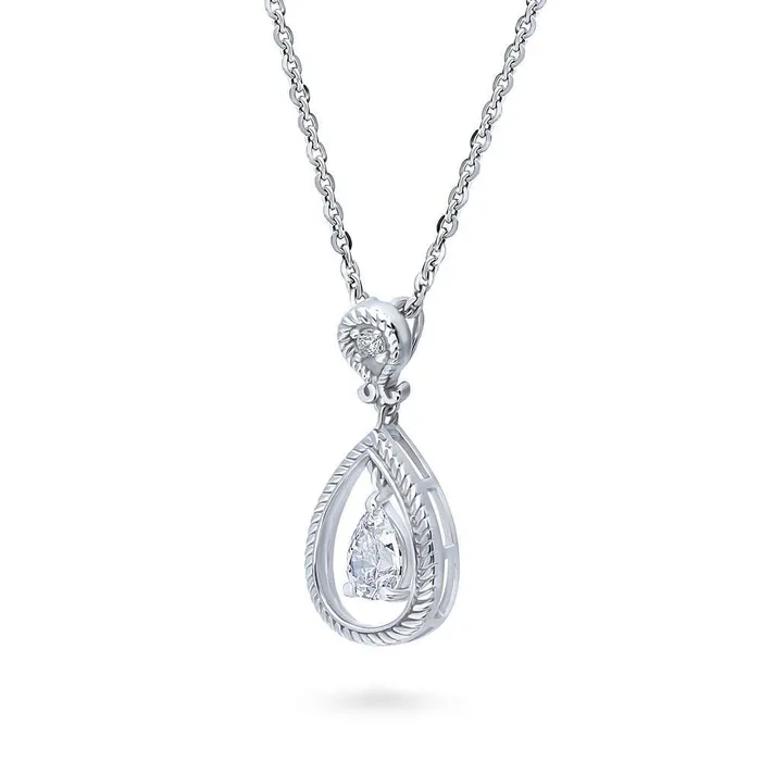Necklaces BERRICLE Cable Teardrop CZ Necklace in Sterling Silver