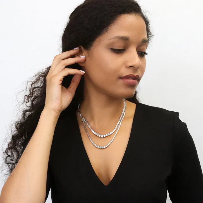 Necklaces BERRICLE Graduated Solitaire 17ct CZ Necklace Set in Sterling Silver