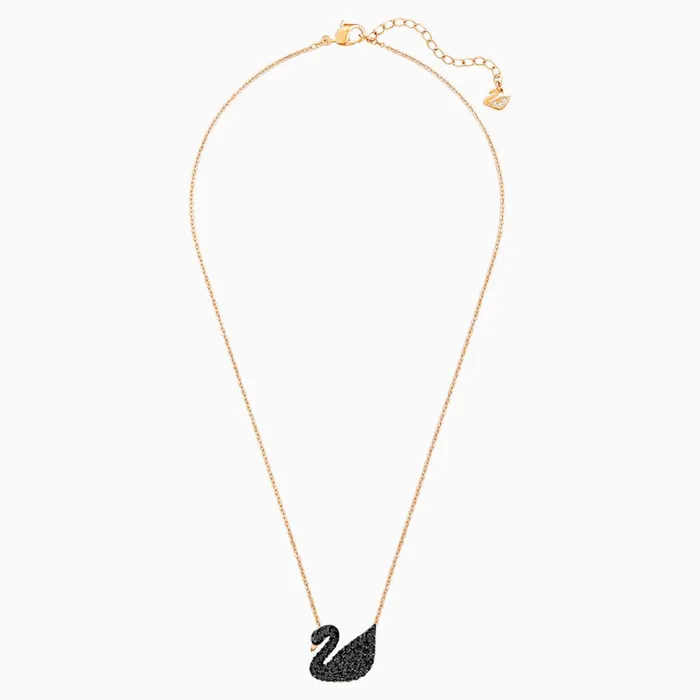 Necklaces Swarovski Iconic Swan Pendant Black RoseGold Tone One Size Swarovski