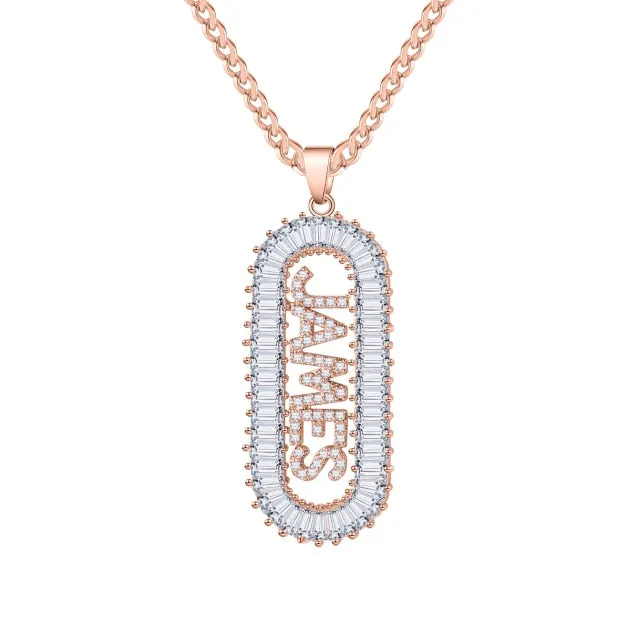 Necklaces Vertical CZ Bordered Name Necklace Novalico