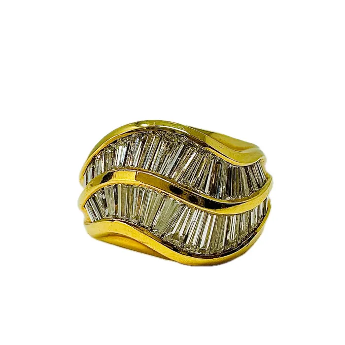 Nino Verita Rings Nino Verita 18K Gold Wavy Ring with 2 Rows of Baguette Diamonds Nino Verita Rings Nino Verita 18K Gold Wavy Ring with 2 Rows of Baguette Diamonds