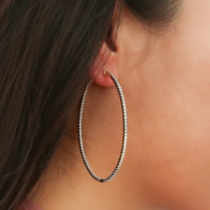 Oval CZ InsideOut Hoop Earrings in Gold Flashed Sterling Silver BERRICLE Earrings