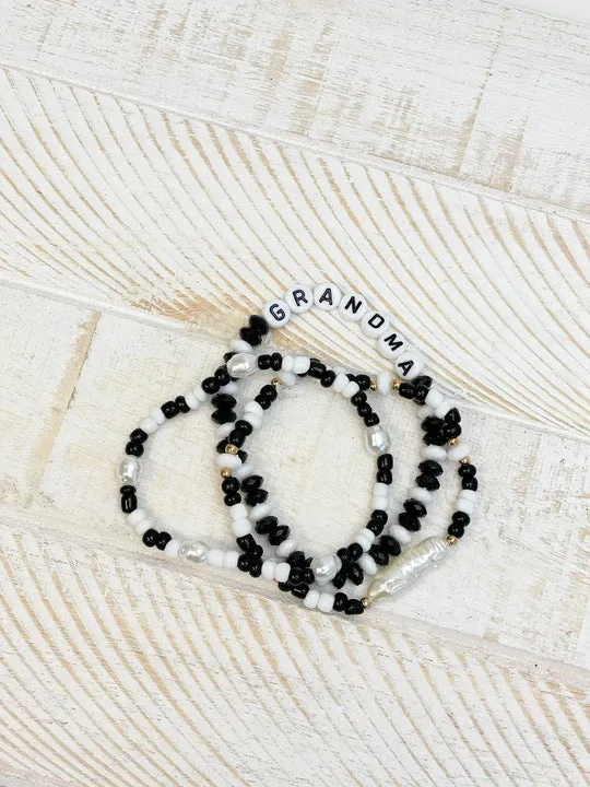 Prep Obsessed TL Bracelets Grandma Beaded Stretch Bracelet Set Black White