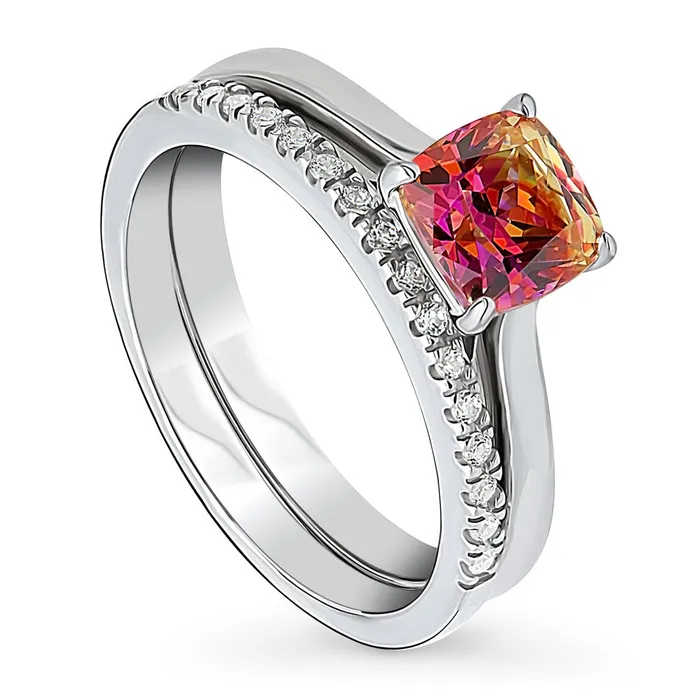 Rings BERRICLE Solitaire Kaleidoscope Red Orange CZ Ring Set in Sterling Silver