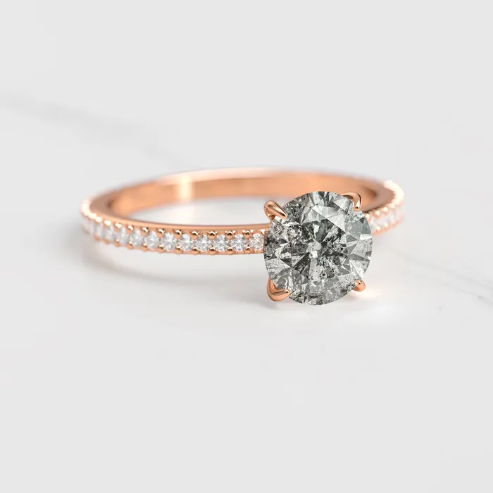Rings Capucinne Round Full Pave Salt Pepper Diamond Ring
