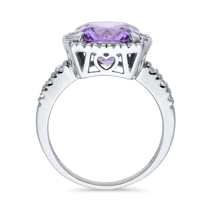 Rings Halo Purple Cushion CZ Ring in Sterling Silver BERRICLE