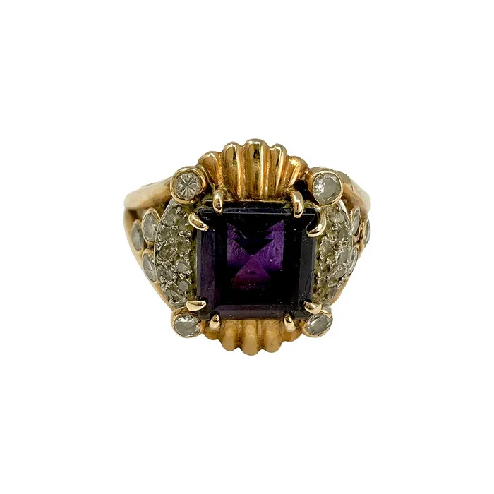 Rings Jewelry 14K Gold Ring with Amethyst and Diamonds