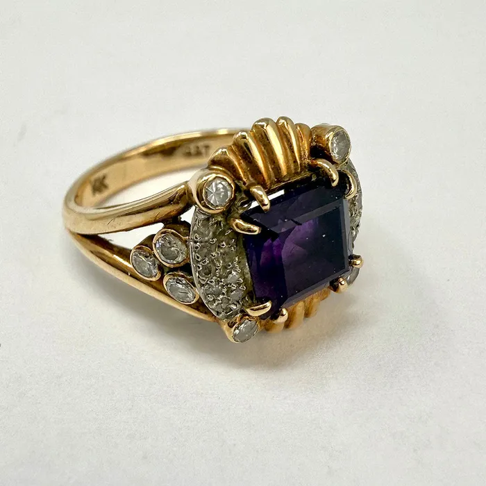 Rings Jewelry 14K Gold Ring with Amethyst and Diamonds