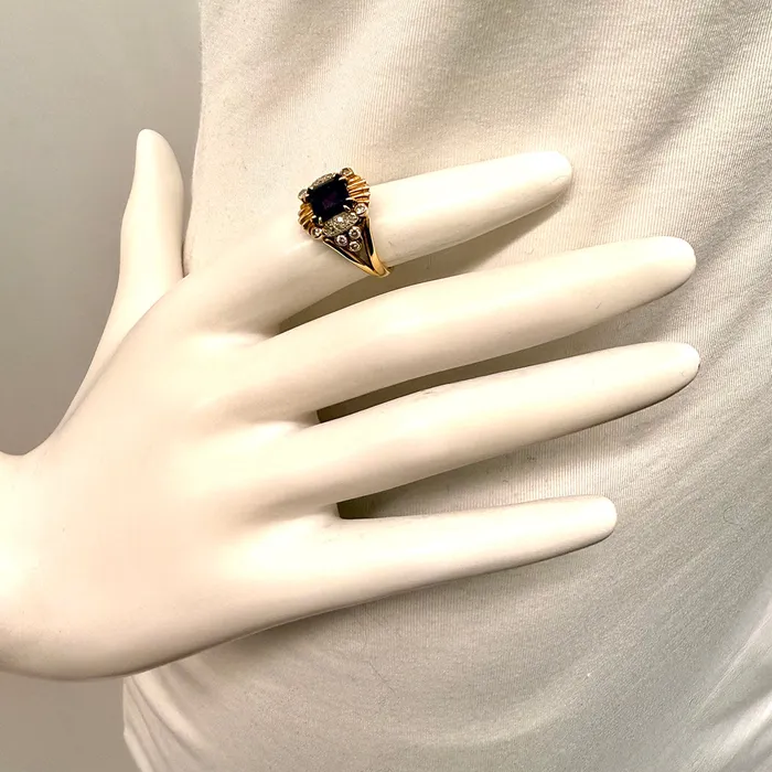 Rings Jewelry 14K Gold Ring with Amethyst and Diamonds