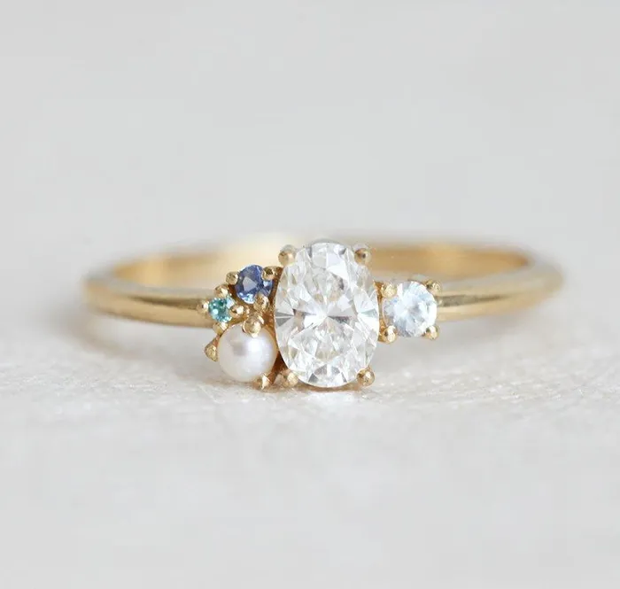Rings Sammie Oval Diamond Sapphire Pearl Cluster Ring Capucinne