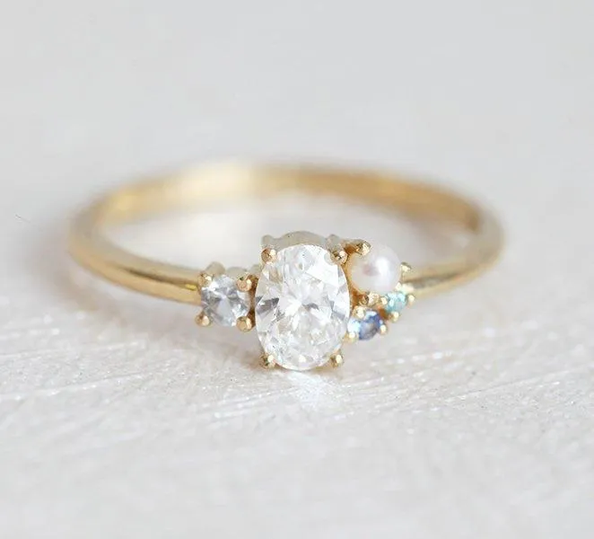 Rings Sammie Oval Diamond Sapphire Pearl Cluster Ring Capucinne