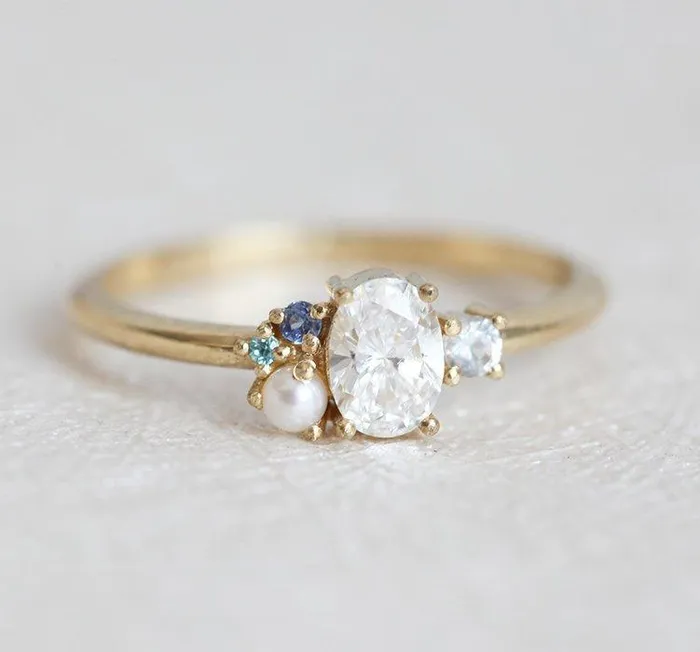 Rings Sammie Oval Diamond Sapphire Pearl Cluster Ring Capucinne