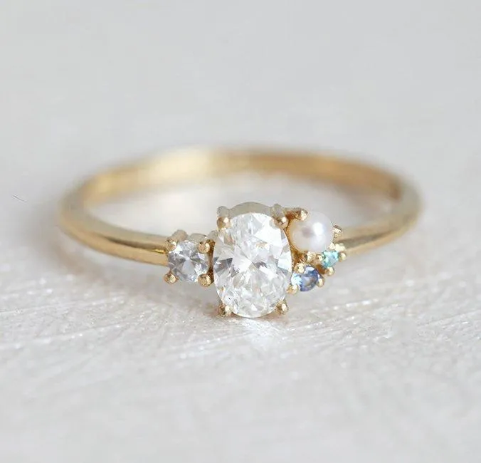Rings Sammie Oval Diamond Sapphire Pearl Cluster Ring Capucinne