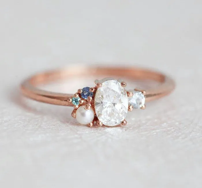 Rings Sammie Oval Diamond Sapphire Pearl Cluster Ring Capucinne