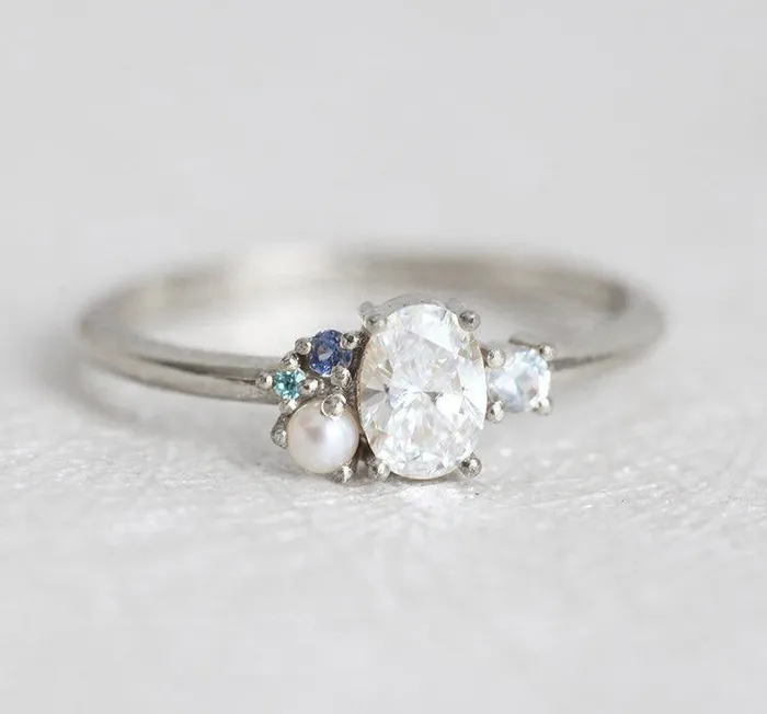 Rings Sammie Oval Diamond Sapphire Pearl Cluster Ring Capucinne