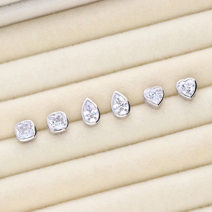 Solitaire Bezel Cushion CZ Stud Earrings in Sterling Silver 25ct BERRICLE Earrings