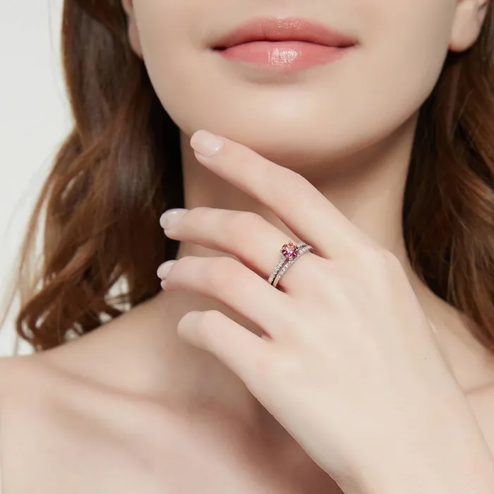Solitaire Kaleidoscope Red Orange CZ Ring Set in Sterling Silver BERRICLE Rings