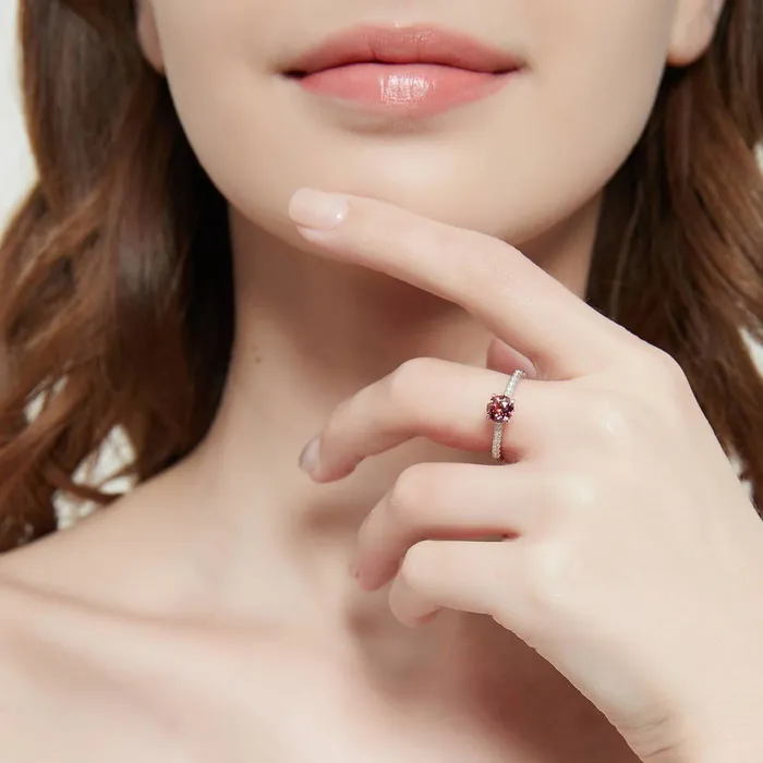 Solitaire Kaleidoscope Red Orange CZ Ring Set in Sterling Silver BERRICLE Rings